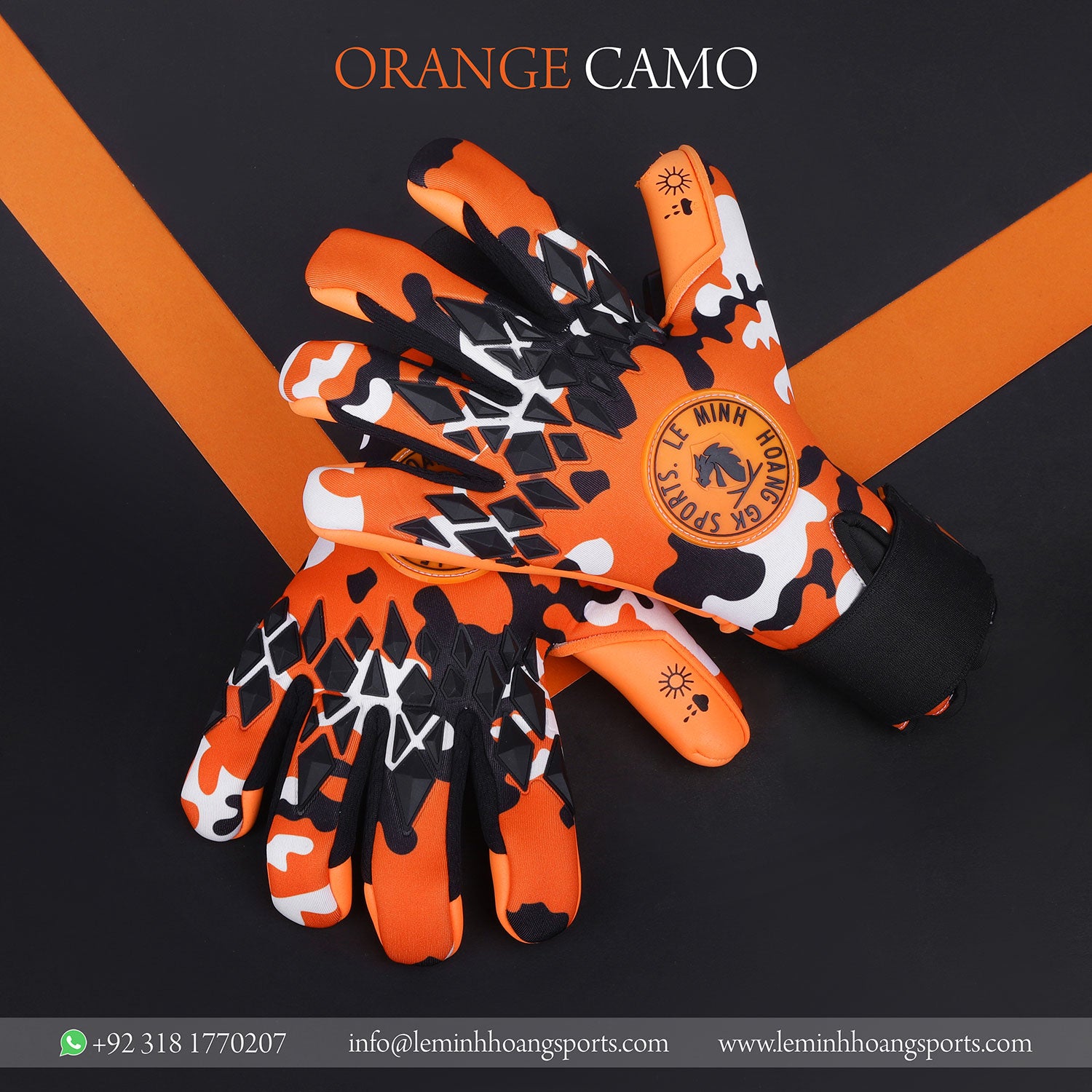 Orange Camo Goalkeeper Gloves Pro Grip with Bold Camo Style