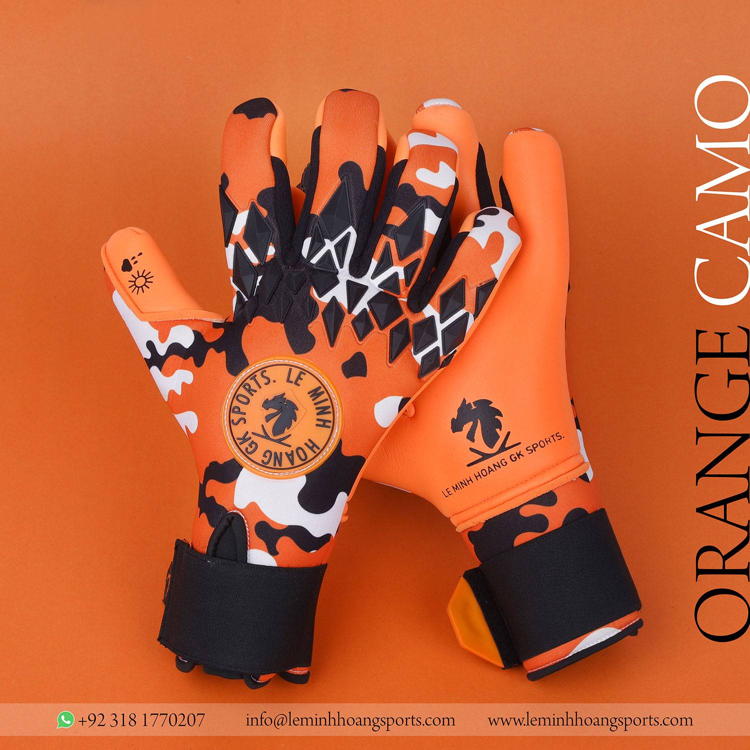 Orange Camo Goalkeeper Gloves Pro Grip with Bold Camo Style