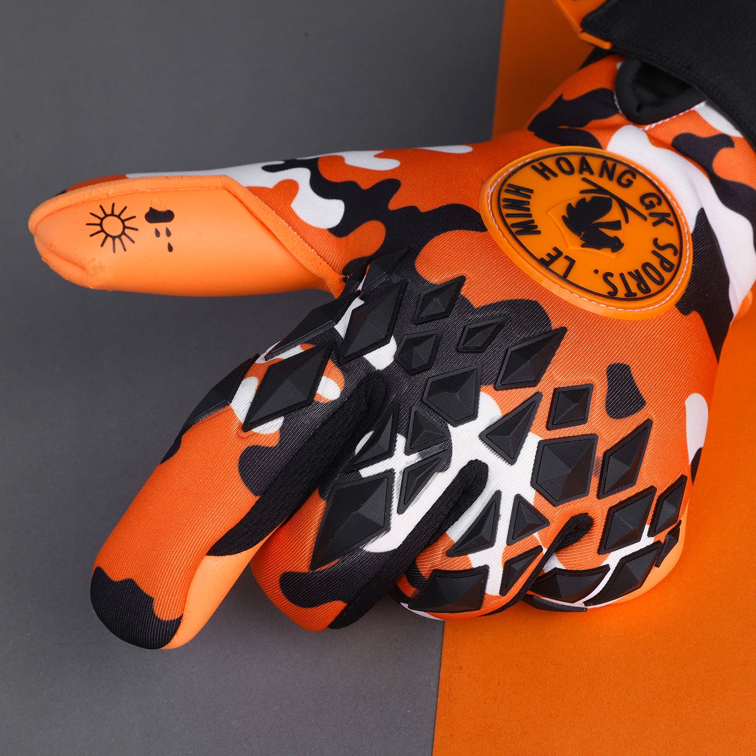 Orange Camo Goalkeeper Gloves Pro Grip with Bold Camo Style