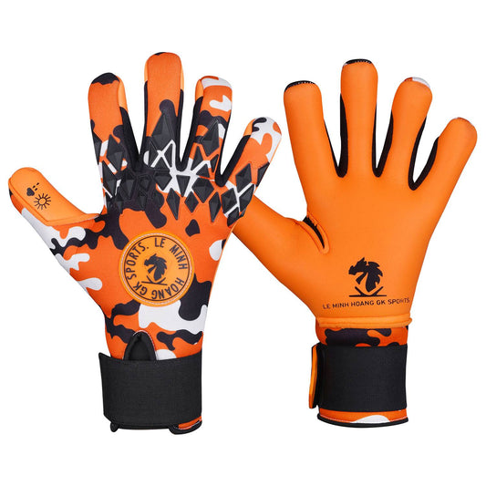 Orange Camo Goalkeeper Gloves Pro Grip with Bold Camo Style